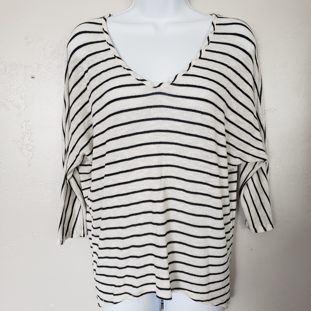 Charlotte Russe Medium Black White Striped Dolman Top Shirt Quarter Sleeve